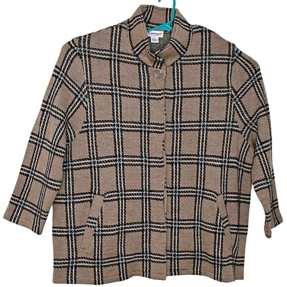 Serengeti Womens 2X Wool Jacket Shacket Sweater Tan Black Plaid Button Up Pocket - Picture 1 of 11